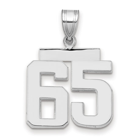Medium Polished Number 65 Charm Pendant in Real 14k White Gold