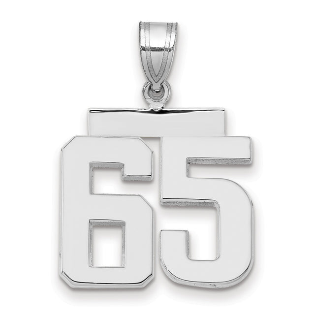 Medium Polished Number 65 Charm Pendant in Real 14k White Gold