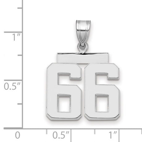 Medium Polished Number 66 Charm Pendant in Real 14k White Gold