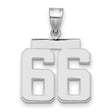 Medium Polished Number 66 Charm Pendant in Real 14k White Gold