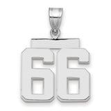 Medium Polished Number 66 Charm Pendant in Real 14k White Gold