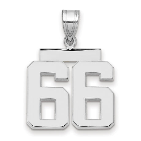 Medium Polished Number 66 Charm Pendant in Real 14k White Gold
