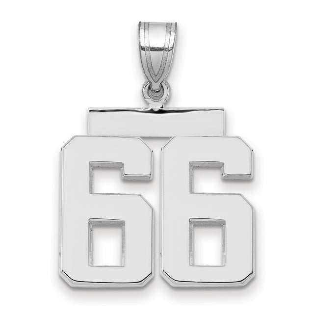 Medium Polished Number 66 Charm Pendant in Real 14k White Gold