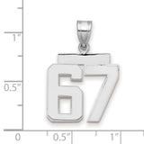 Medium Polished Number 67 Charm Pendant in Real 14k White Gold