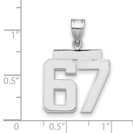 Medium Polished Number 67 Charm Pendant in Real 14k White Gold
