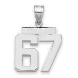 Medium Polished Number 67 Charm Pendant in Real 14k White Gold