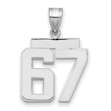 Medium Polished Number 67 Charm Pendant in Real 14k White Gold