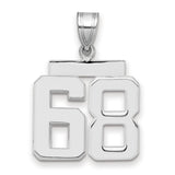 Medium Polished Number 68 Charm Pendant in Real 14k White Gold