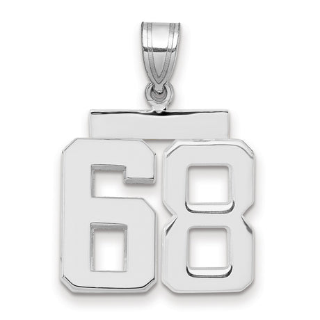 Medium Polished Number 68 Charm Pendant in Real 14k White Gold