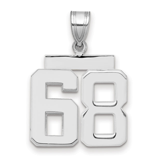 Medium Polished Number 68 Charm Pendant in Real 14k White Gold
