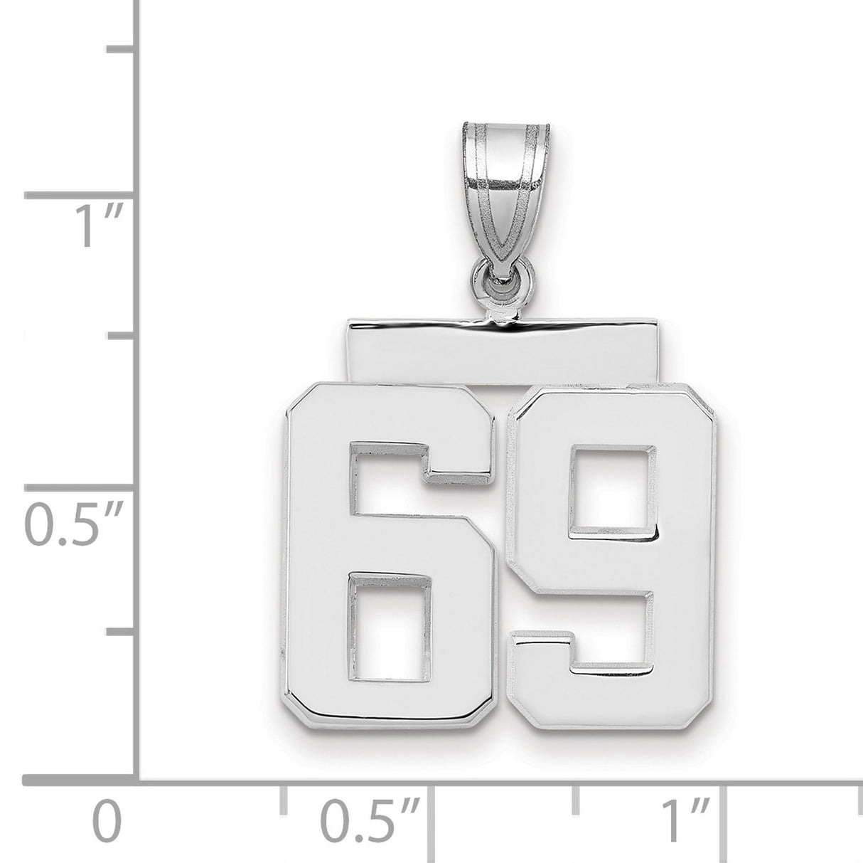 Medium Polished Number 69 Charm Pendant in Real 14k White Gold