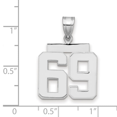 Medium Polished Number 69 Charm Pendant in Real 14k White Gold