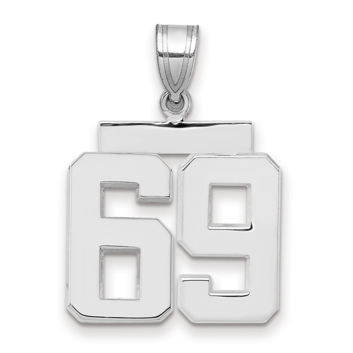 Medium Polished Number 69 Charm Pendant in Real 14k White Gold
