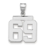Medium Polished Number 69 Charm Pendant in Real 14k White Gold