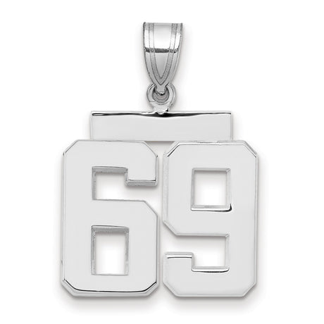 Medium Polished Number 69 Charm Pendant in Real 14k White Gold