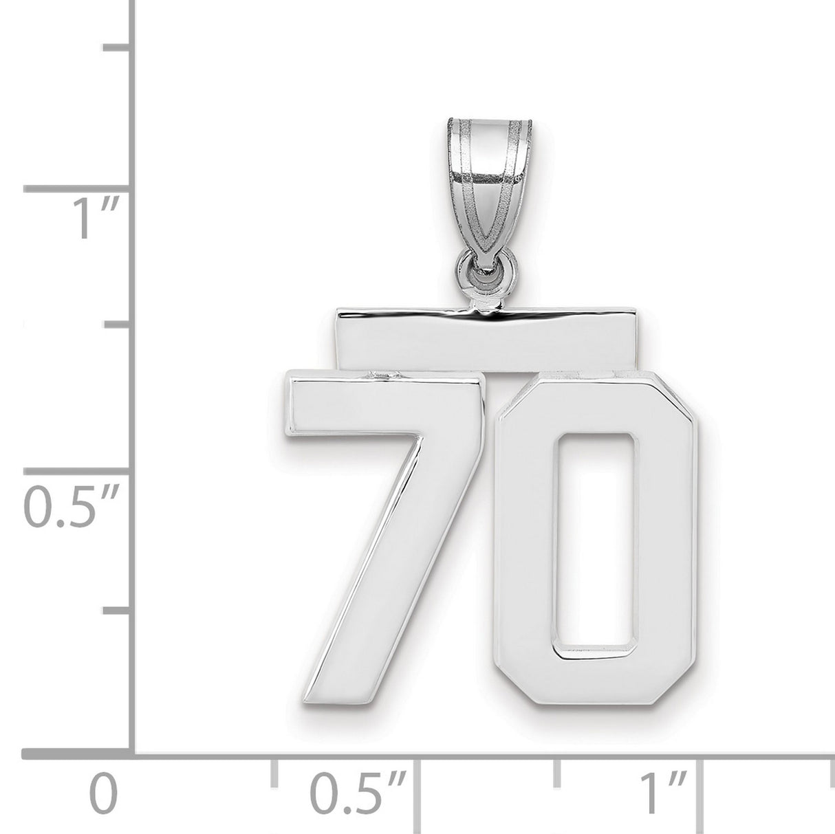 Medium Polished Number 70 Charm Pendant in Real 14k White Gold