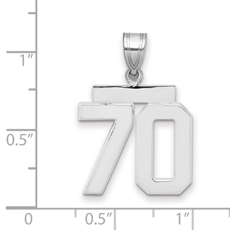 Medium Polished Number 70 Charm Pendant in Real 14k White Gold