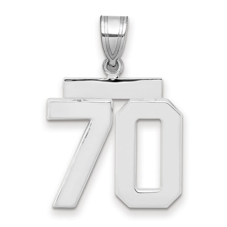 Medium Polished Number 70 Charm Pendant in Real 14k White Gold