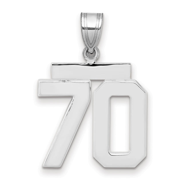 Medium Polished Number 70 Charm Pendant in Real 14k White Gold
