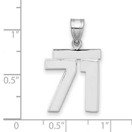 Medium Polished Number 71 Charm Pendant in Real 14k White Gold