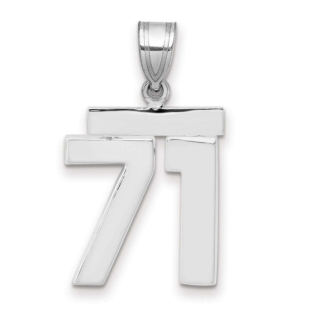 Medium Polished Number 71 Charm Pendant in Real 14k White Gold