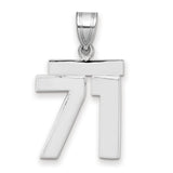 Medium Polished Number 71 Charm Pendant in Real 14k White Gold