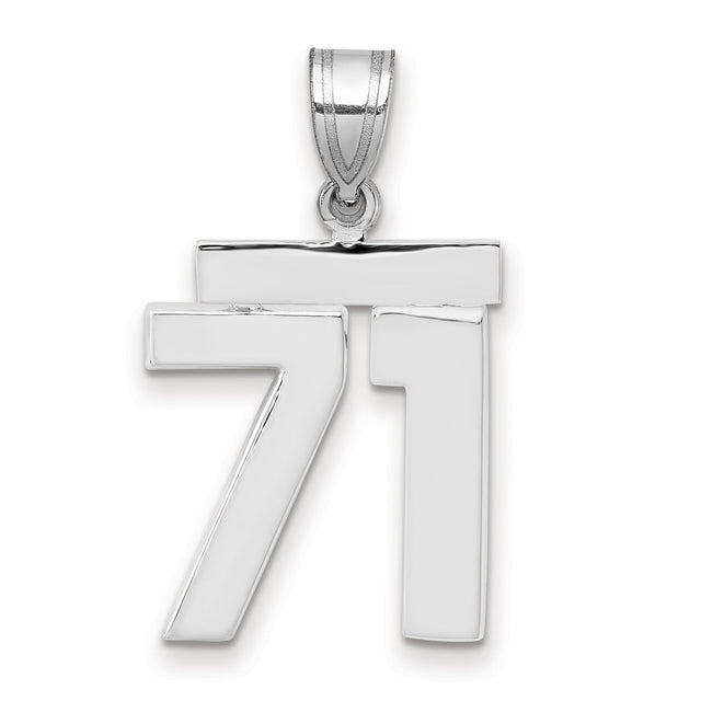Medium Polished Number 71 Charm Pendant in Real 14k White Gold