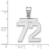 Medium Polished Number 72 Charm Pendant in Real 14k White Gold