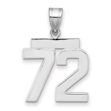 Medium Polished Number 72 Charm Pendant in Real 14k White Gold