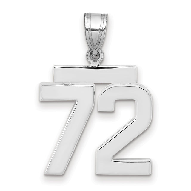 Medium Polished Number 72 Charm Pendant in Real 14k White Gold