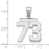 Medium Polished Number 73 Charm Pendant in Real 14k White Gold