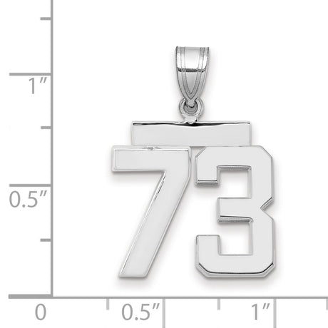 Medium Polished Number 73 Charm Pendant in Real 14k White Gold
