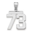 Medium Polished Number 73 Charm Pendant in Real 14k White Gold