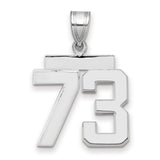 Medium Polished Number 73 Charm Pendant in Real 14k White Gold