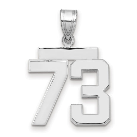 Medium Polished Number 73 Charm Pendant in Real 14k White Gold