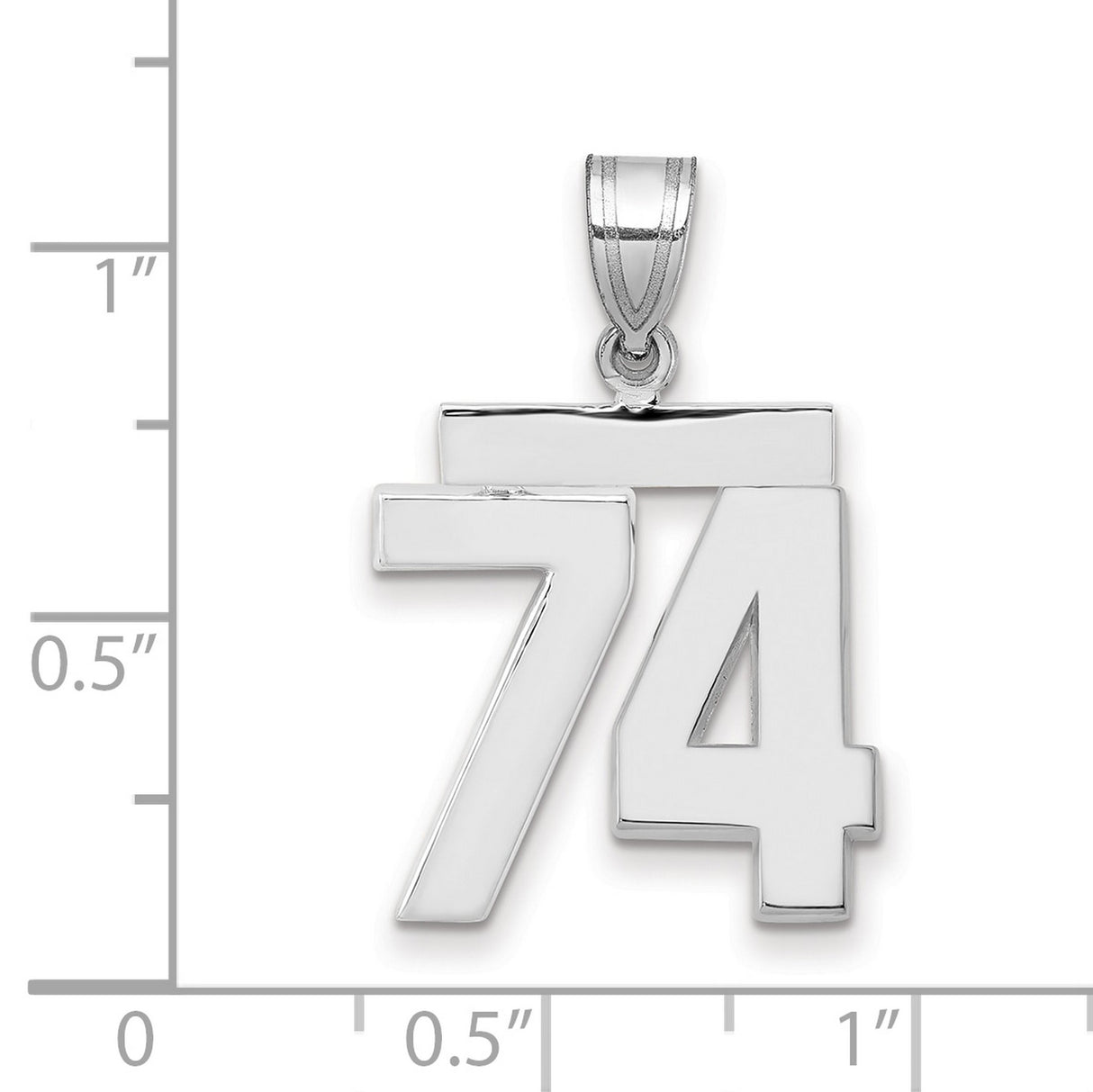 Medium Polished Number 74 Charm Pendant in Real 14k White Gold