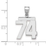 Medium Polished Number 74 Charm Pendant in Real 14k White Gold