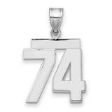 Medium Polished Number 74 Charm Pendant in Real 14k White Gold