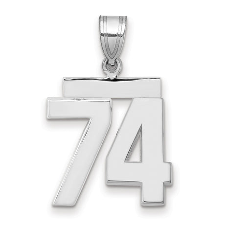 Medium Polished Number 74 Charm Pendant in Real 14k White Gold