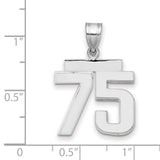 Medium Polished Number 75 Charm Pendant in Real 14k White Gold