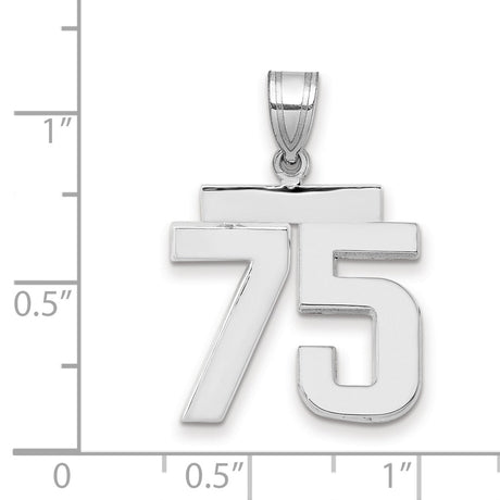 Medium Polished Number 75 Charm Pendant in Real 14k White Gold