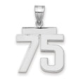 Medium Polished Number 75 Charm Pendant in Real 14k White Gold