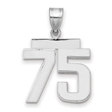 Medium Polished Number 75 Charm Pendant in Real 14k White Gold