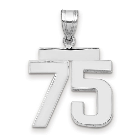 Medium Polished Number 75 Charm Pendant in Real 14k White Gold