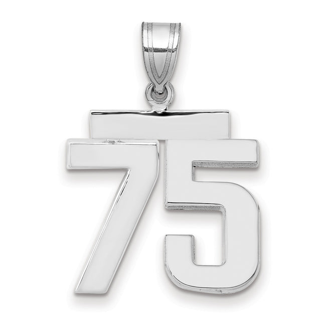 Medium Polished Number 75 Charm Pendant in Real 14k White Gold