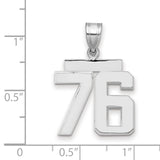 Medium Polished Number 76 Charm Pendant in Real 14k White Gold