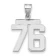 Medium Polished Number 76 Charm Pendant in Real 14k White Gold