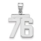 Medium Polished Number 76 Charm Pendant in Real 14k White Gold