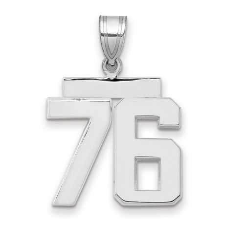 Medium Polished Number 76 Charm Pendant in Real 14k White Gold