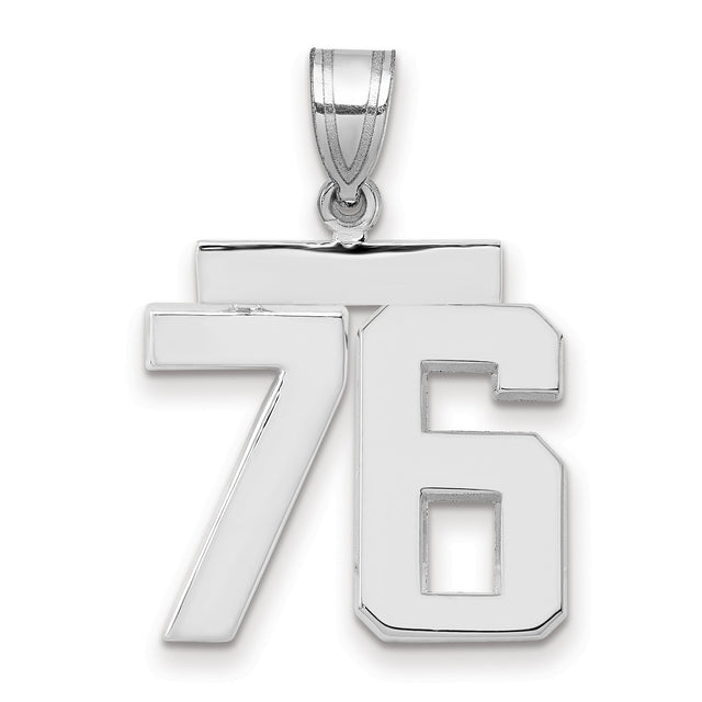 Medium Polished Number 76 Charm Pendant in Real 14k White Gold